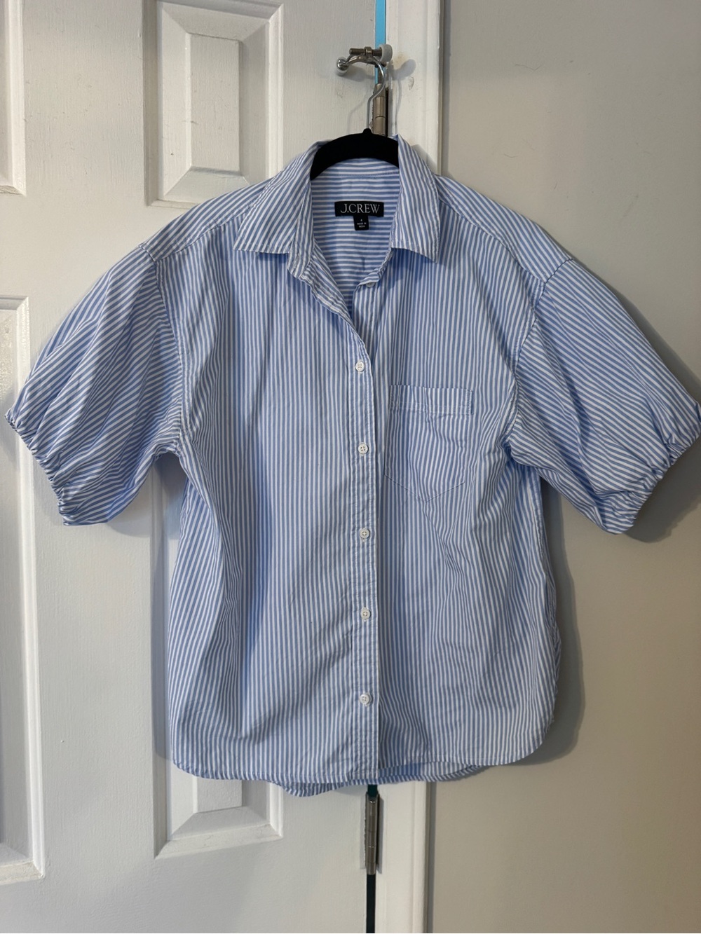 J. Crew Light Blue and White Striped Button-Up Top